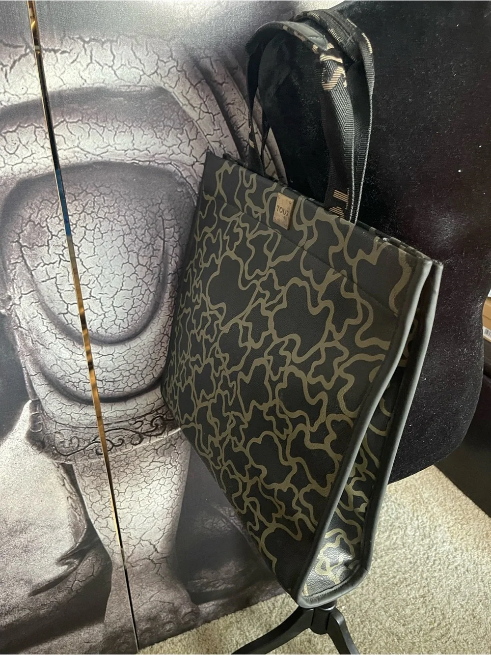 Tous Black and Cream Laptop Tote Bag